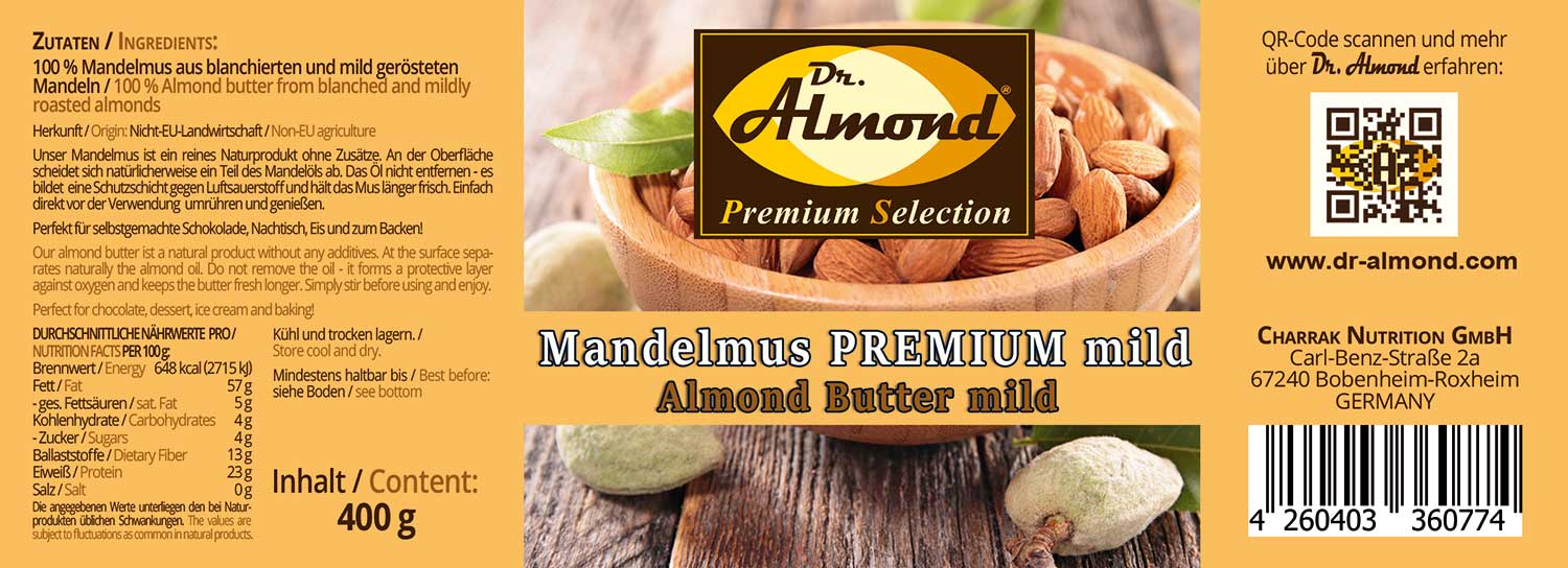 Mandelmus PREMIUM mild extra-fein vegan Brotaufstrich 400 g – Bild 3