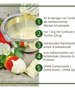 Schokoladenzauber JOGHURT-QUARK – low-carb & keto Weisse Schokolade ohne Zuckerzusatz in Pulverform zum Selberschmelzen in 2 min