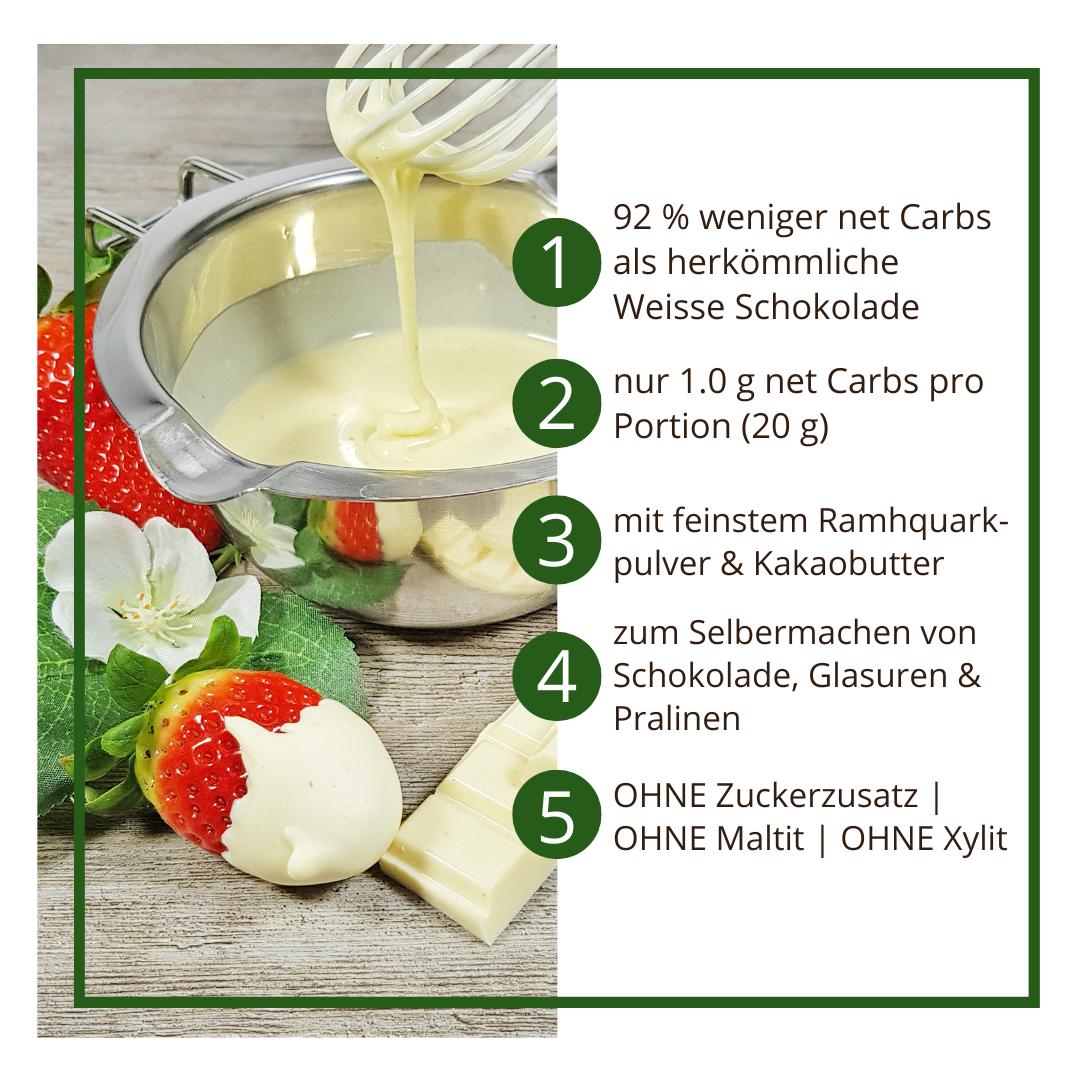 Schokoladenzauber JOGHURT-QUARK – low-carb & keto Weisse Schokolade ohne Zuckerzusatz in Pulverform zum Selberschmelzen in 2 min