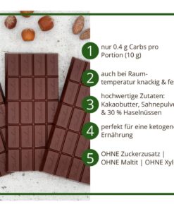 CHOKETO Low Carb & Keto Schokolade ZARTBITTER & HASELNUSS – 3 Tafeln – handgemacht