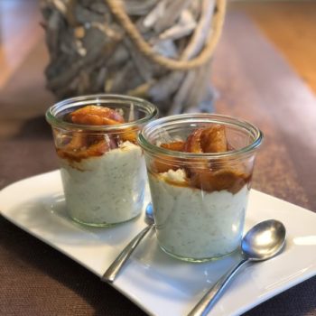 Rezept Milchreisdessert mit Joghurt und karamellisierten Pfirsichen