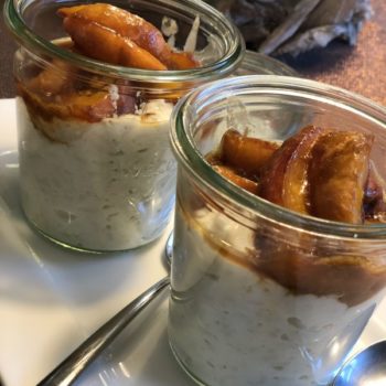Rezept Milchreisdessert mit Joghurt und karamellisierten Pfirsichen