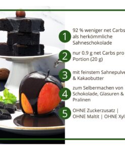 Schokoladenzauber SCHWARZE SAHNE – low-carb & keto Schokolade ohne Zuckerzusatz in Pulverform zum Selberschmelzen in 2 min