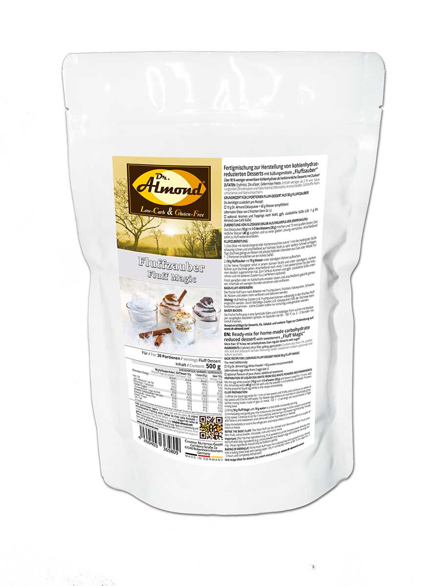 FLUFFZAUBER Fertigmischung für kalorienarmen Eiweiss-Fluff & low carb Baiser – keto, ohne Zuckerzusatz, IMO-frei