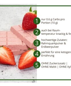 CHOKETO Low Carb & Keto Schokolade ERDBEER-SAHNE – 3 Tafeln – handgemacht
