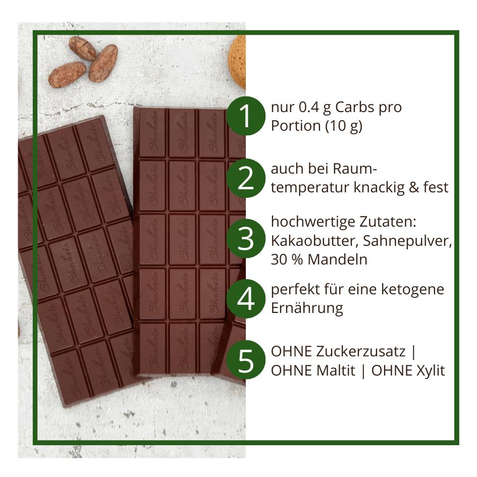 CHOKETO Low Carb & Keto Schokolade ZARTBITTER & MANDEL – 3 Tafeln – handgemacht - ohne Zuckerzusatz – Bild 2