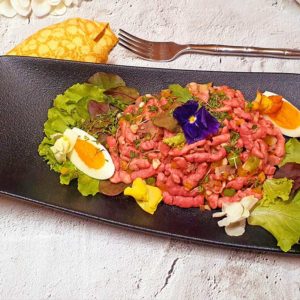 Rezept Rote Beete Spätzle Salat mit gekochtem Rindfleisch lowcarb glutenfrei keto