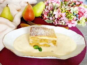 Rezept Birnen Scheiterhaufen mit Rahmguss und Vanillesauce lowcarb glutenfrei