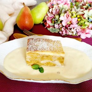 Rezept Birnen Scheiterhaufen mit Rahmguss und Vanillesauce lowcarb glutenfrei