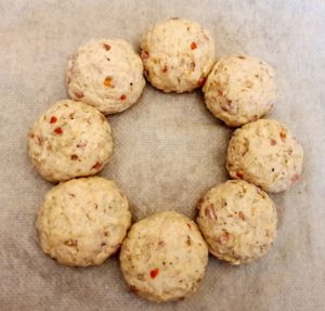 Rezept Speck - Pizza Brandteig Brötchenkranz lowcarb glutenfrei