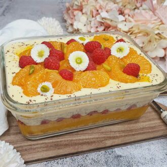 Rezept Mandarinen Himbeer Kuchenbowl lowcarb glutenfrei