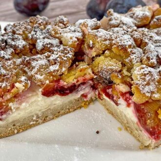 Rezept Pflaumenkuchen mit Pudding und Schmand lowcarb glutenfrei