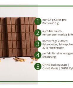 CHOKETO Low Carb & Keto Schokolade KARAMELLMILCH & HASELNUSS – 3 Tafeln – handgemacht – ohne Zuckerzusatz
