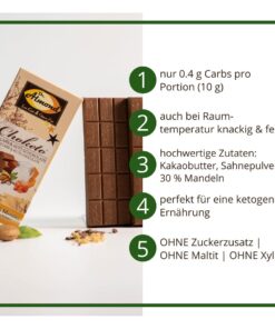 CHOKETO Low Carb & Keto Schokolade KARAMELLMILCH & MANDEL – 3 Tafeln – handgemacht – ohne Zuckerzusatz