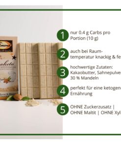CHOKETO Low Carb & Keto Schokolade WEISSE SAHNE & MANDEL – 3 Tafeln – handgemacht – ohne Zuckerzusatz