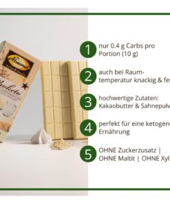 CHOKETO Low Carb & Keto Schokolade WEISSE SAHNE PUR – 3 Tafeln – handgemacht – ohne Zuckerzusatz