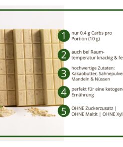 CHOKETO Low Carb & Keto Schokolade MIX WEISSE SAHNE – PUR + MANDEL + HASELNUSS – 3 Tafeln – handgemacht