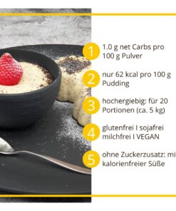 Grießpudding MOHN-VANILLE low-carb glutenfrei keto – Grießbrei ohne Stärke zuckerfrei laktosefrei vegan