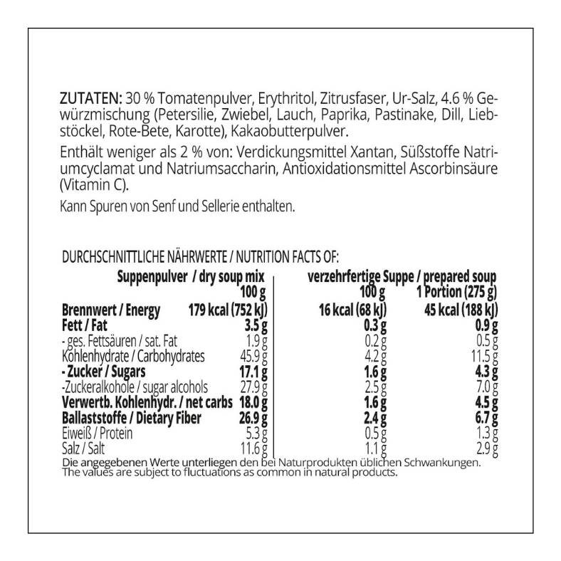 Suppentraum Tomate & Gartenkräuter Tütensuppe low-carb glutenfrei keto vegan