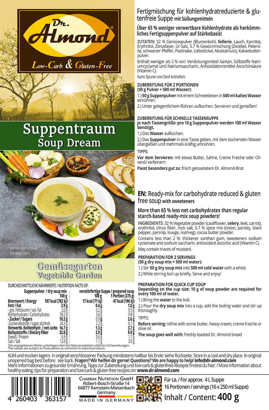 Suppentraum Gemüsegarten Tütensuppe low-carb glutenfrei keto vegan
