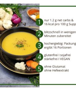 Suppentraum Blumenkohl & Curry Tütensuppe low-carb glutenfrei keto vegan