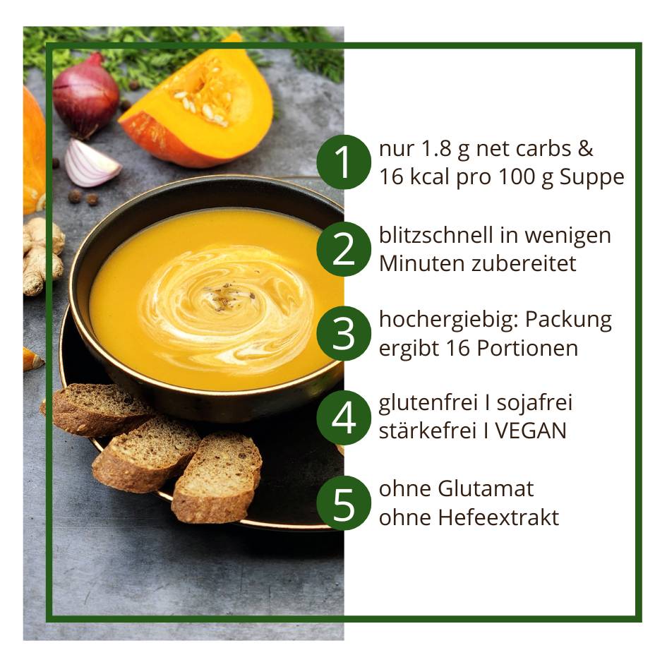 Suppentraum Kürbis & Ingwer Tütensuppe low-carb glutenfrei keto vegan