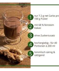 Trinkschokolade INGWER – Trinkkakao Kakaopulver low-carb keto zuckerfrei