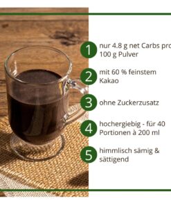 Trinkschokolade MITTERNACHTSTRAUM - Trinkkakao Kakaopulver low-carb keto glutenfrei sojafrei